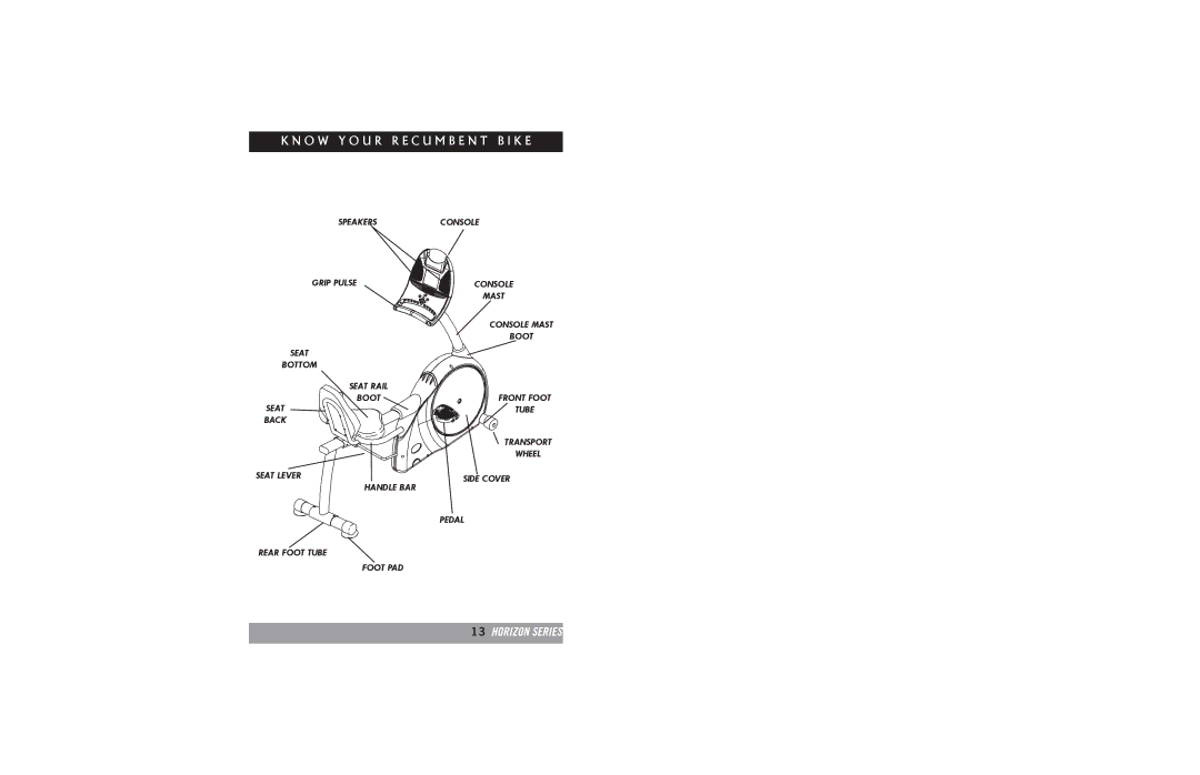 Horizon Fitness R30, R20 manual O W Y O U R R E C U M B E N T B I K E 