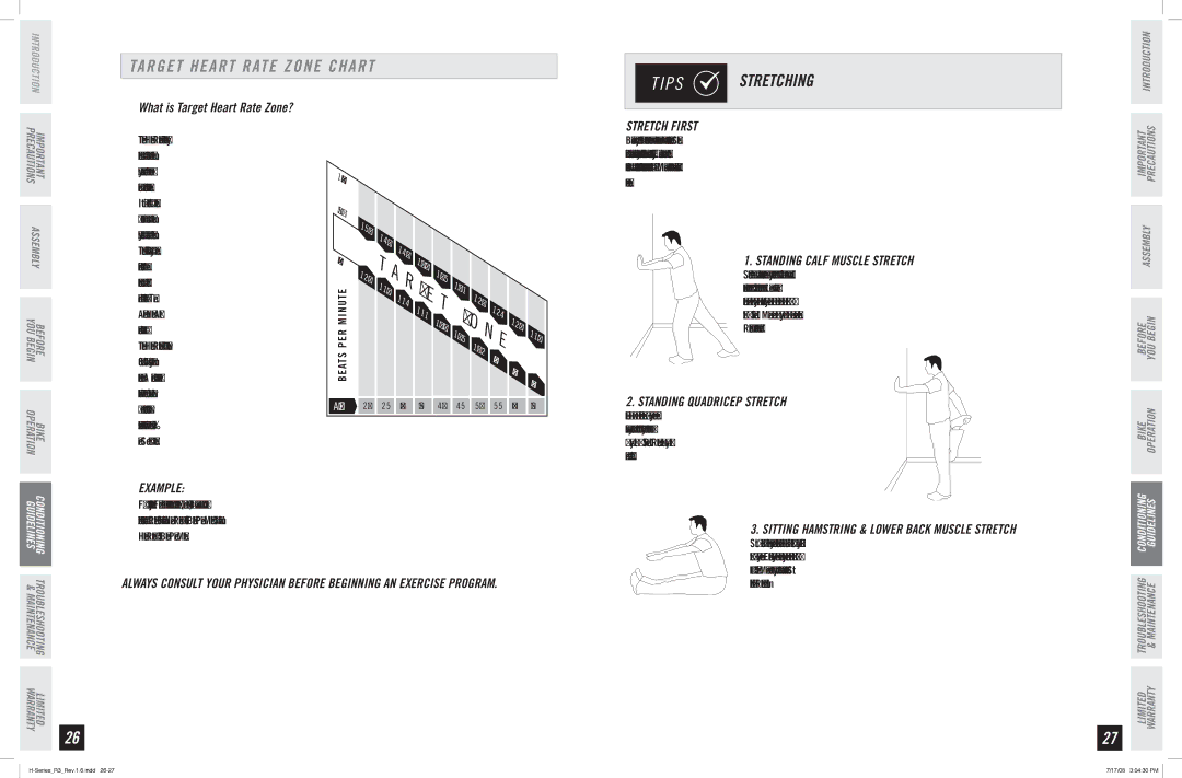 Horizon Fitness R3 manual Target Heart Rate Zone Chart, P S Stretching, Stretch First, Standing Calf Muscle Stretch 