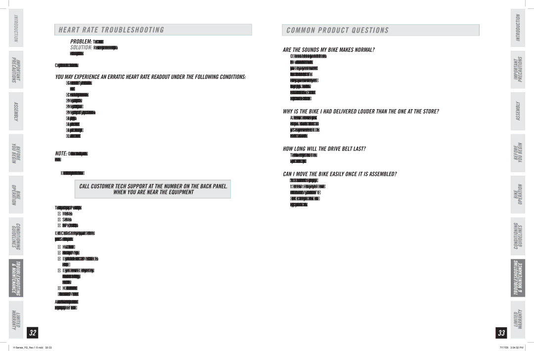 Horizon Fitness R3 manual Heart Rate Troubleshooting, Common Product Questions 