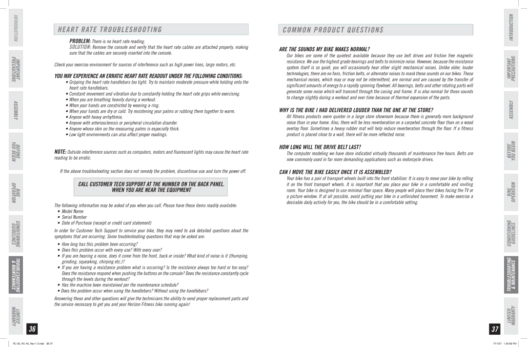 Horizon Fitness RC-30, RC-40 manual Heart Rate Troubleshooting, Common Product Questions 