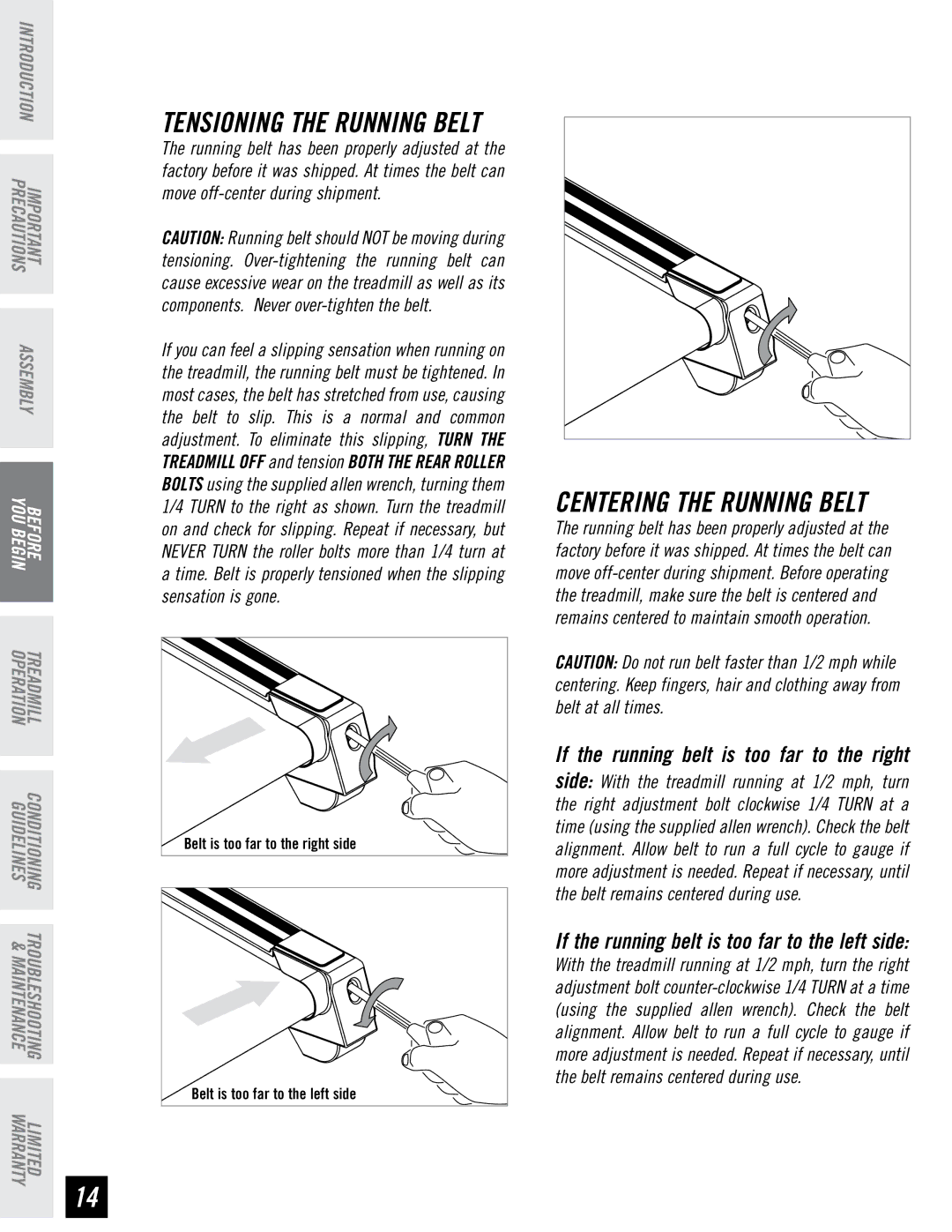 Horizon Fitness RCT7.6 manual TENSIONING­THE Running Belt 