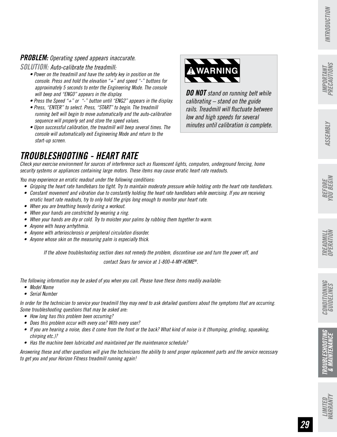 Horizon Fitness RCT7.6 manual Troubleshooting Heart Rate 