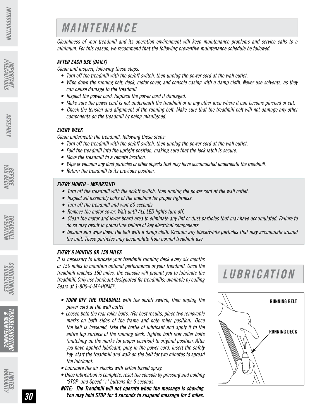 Horizon Fitness RCT7.6 manual I N T E N a N C E, After Each USE Daily 