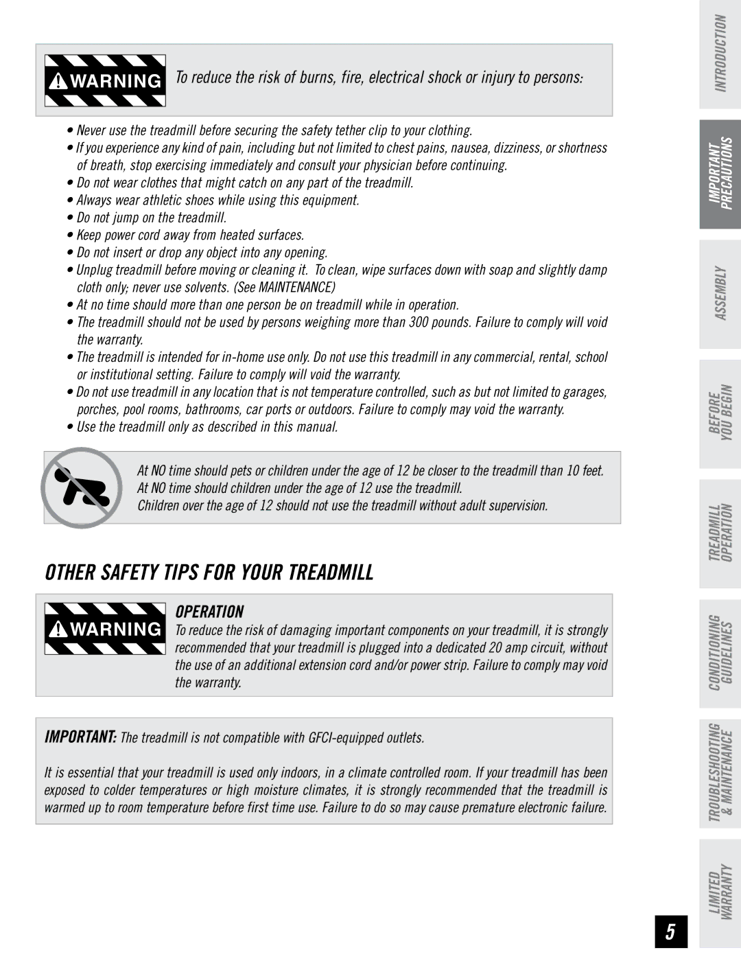 Horizon Fitness RCT7.6 Operation, Use the treadmill only as described in this manual 