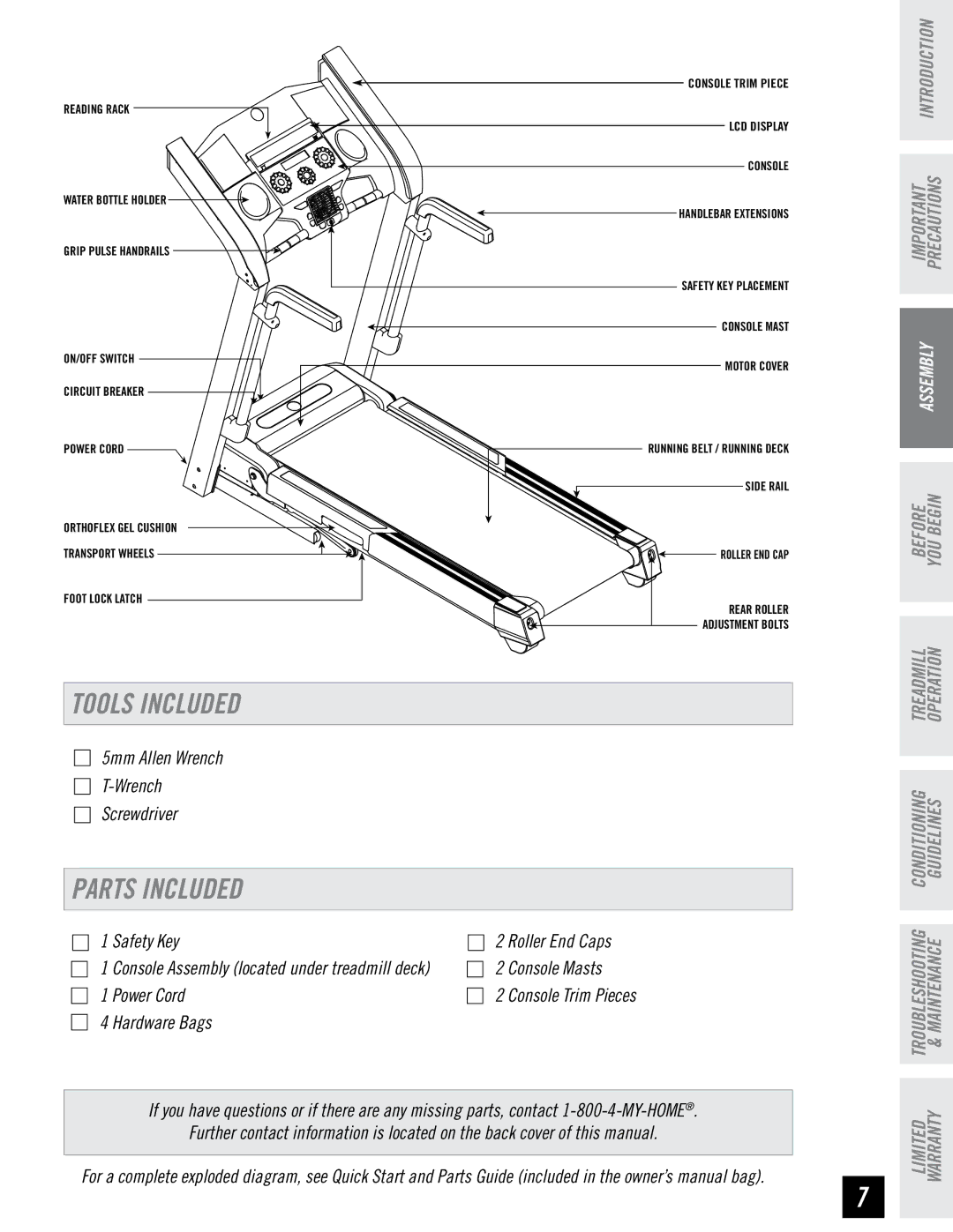 Horizon Fitness RCT7.6 manual Tools Included, Parts Included 