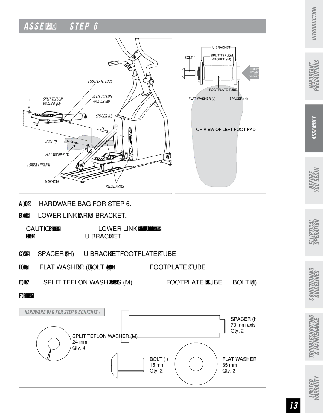 Horizon Fitness RE7.6 manual Bolt 