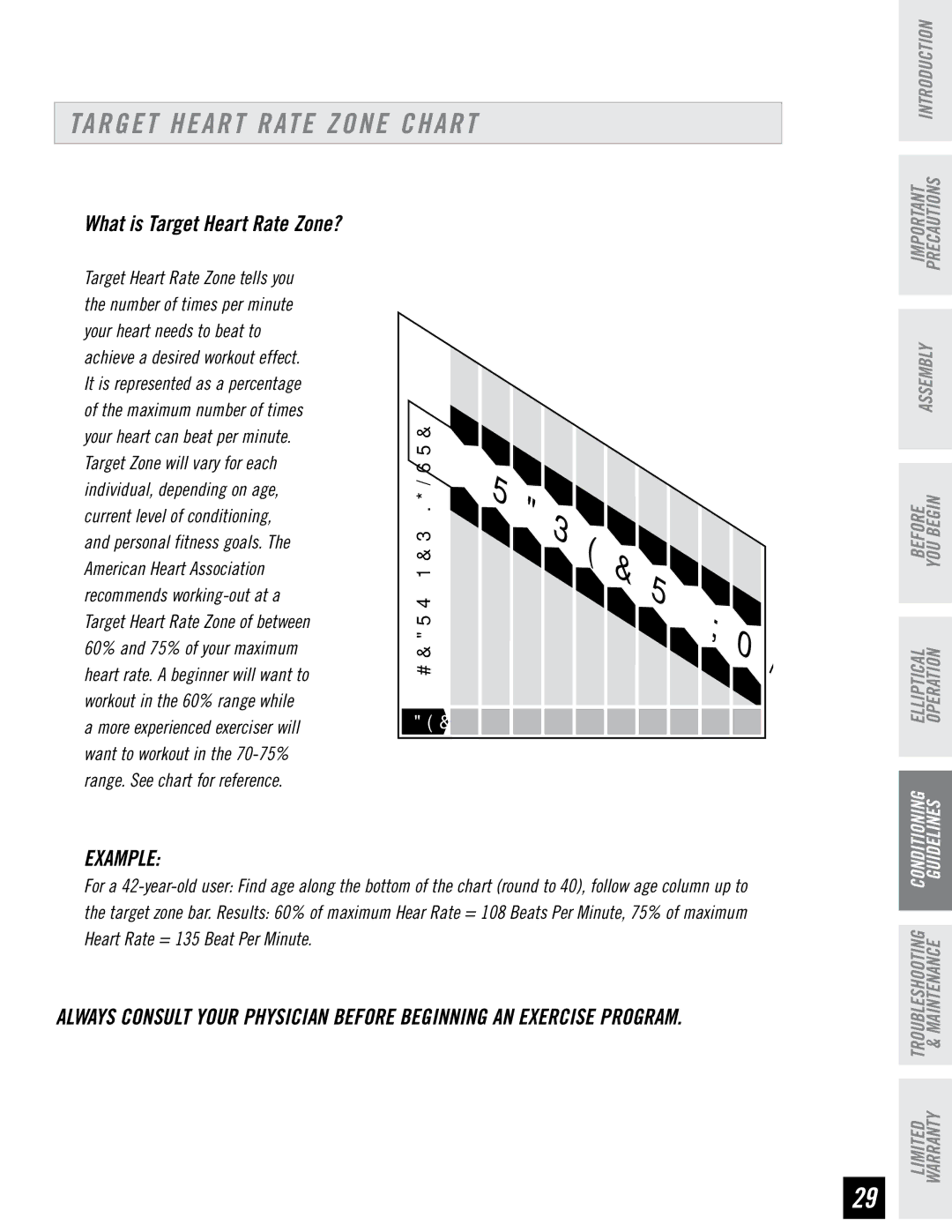 Horizon Fitness RE7.6 manual Target Heart Rate Zone Chart, Example 