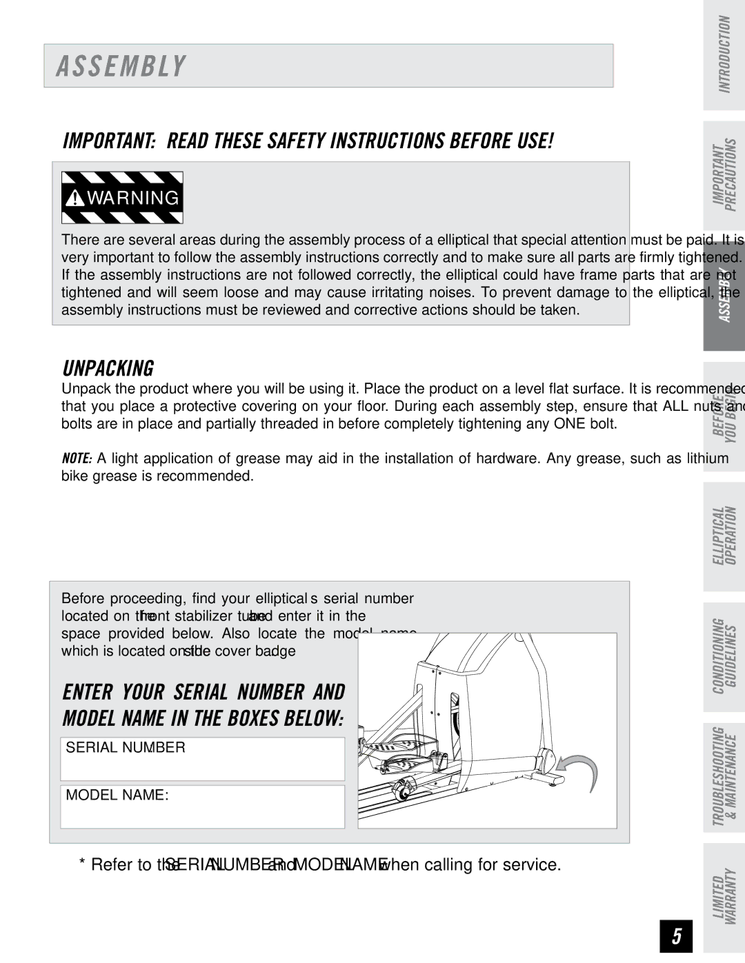 Horizon Fitness RE7.6 manual S E M B Ly, Unpacking 