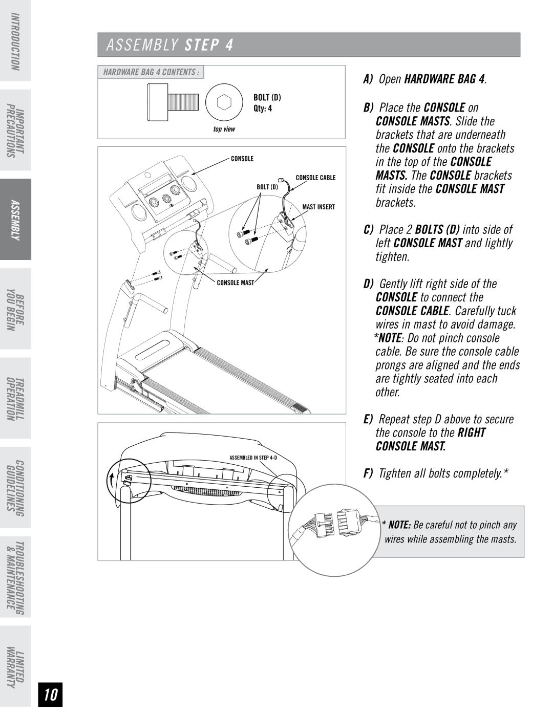 Horizon Fitness RST5.6 manual Brackets, Tighten, Other, Console Mast 