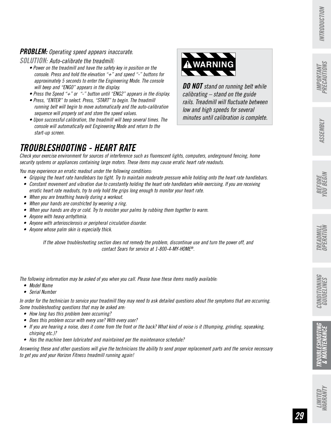 Horizon Fitness RST5.6 manual Troubleshooting Heart Rate 