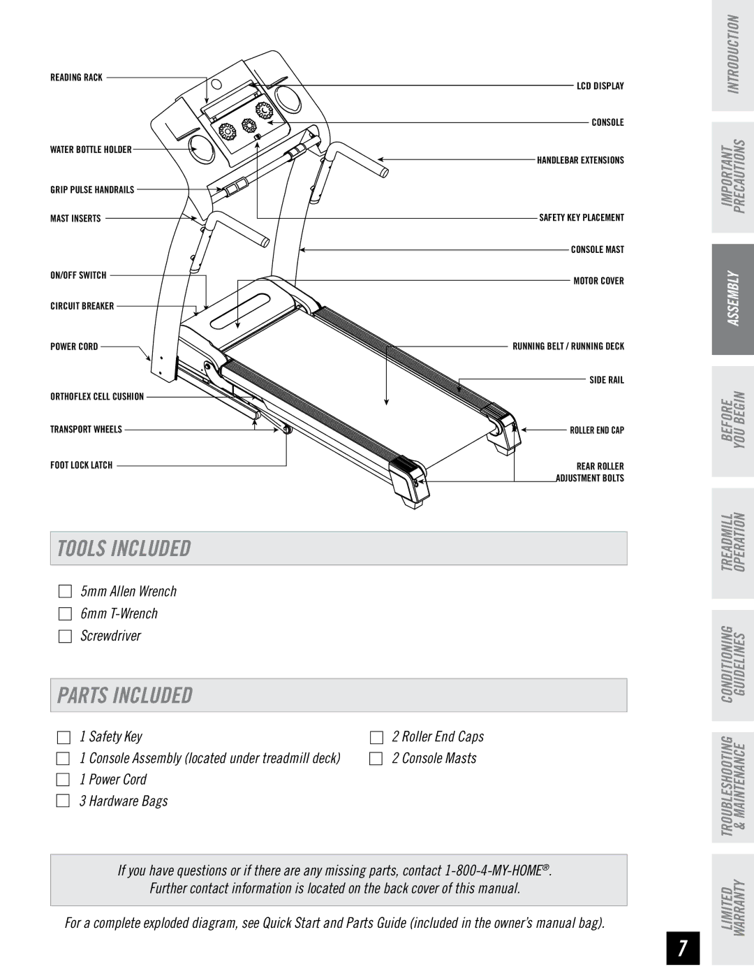 Horizon Fitness RST5.6 manual Tools Included, Parts Included 