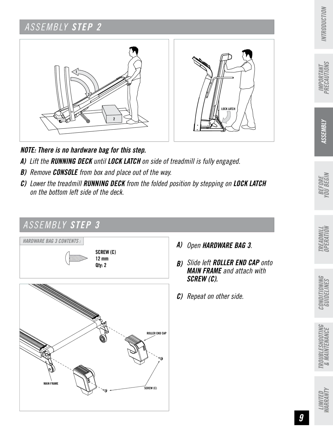 Horizon Fitness RST5.6 manual Assembly Step, Open Hardware BAG, Repeat on other side 