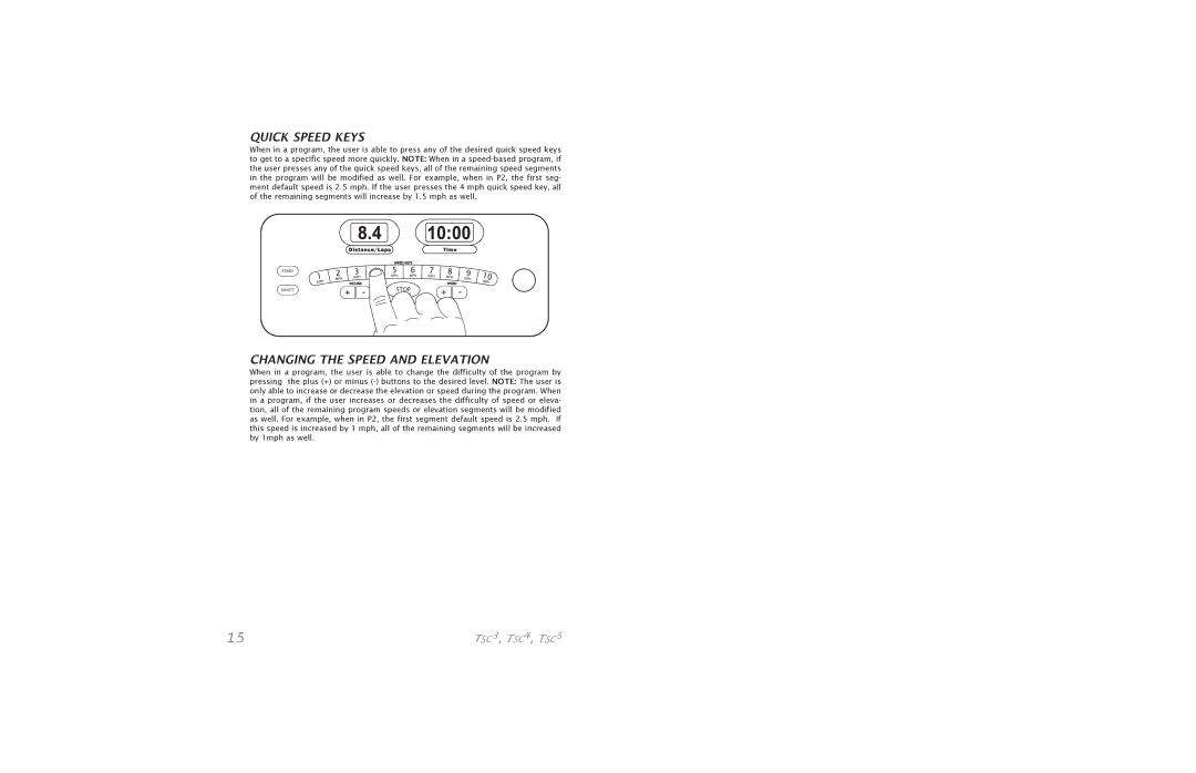 Horizon Fitness S.Class Series5 manual Quick Speed Keys 