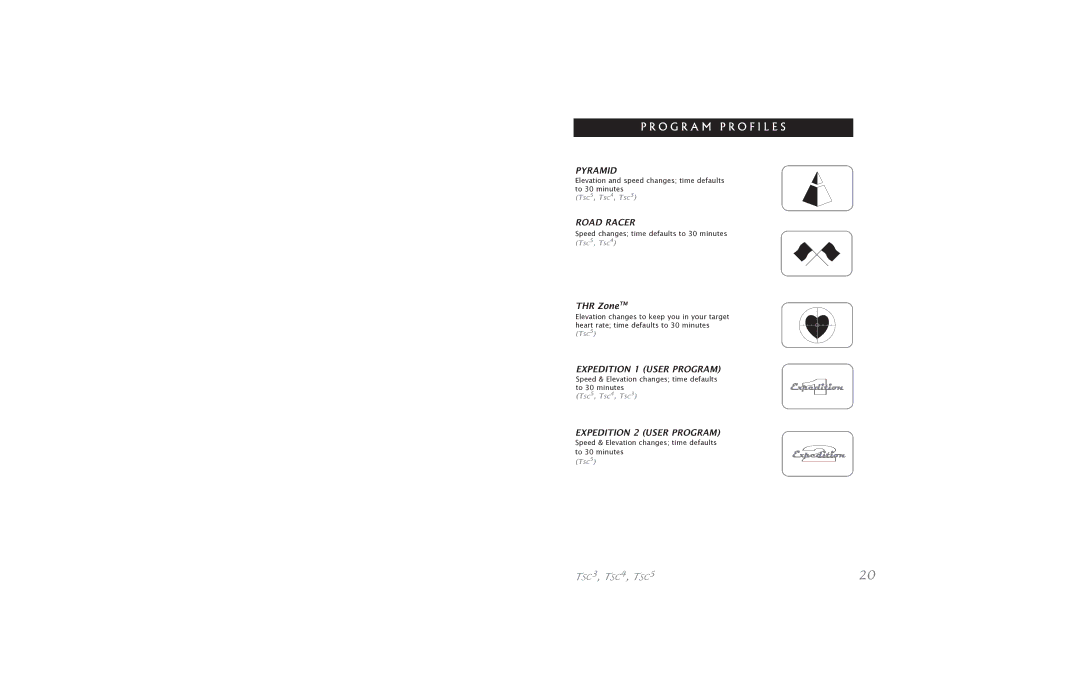 Horizon Fitness S.Class Series5 manual Pyramid, Road Racer, Expedition 1 User Program, Expedition 2 User Program 