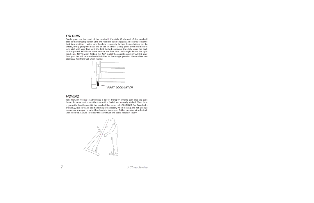 Horizon Fitness S.Class Series5 manual Folding, Foot LOCK-LATCH 