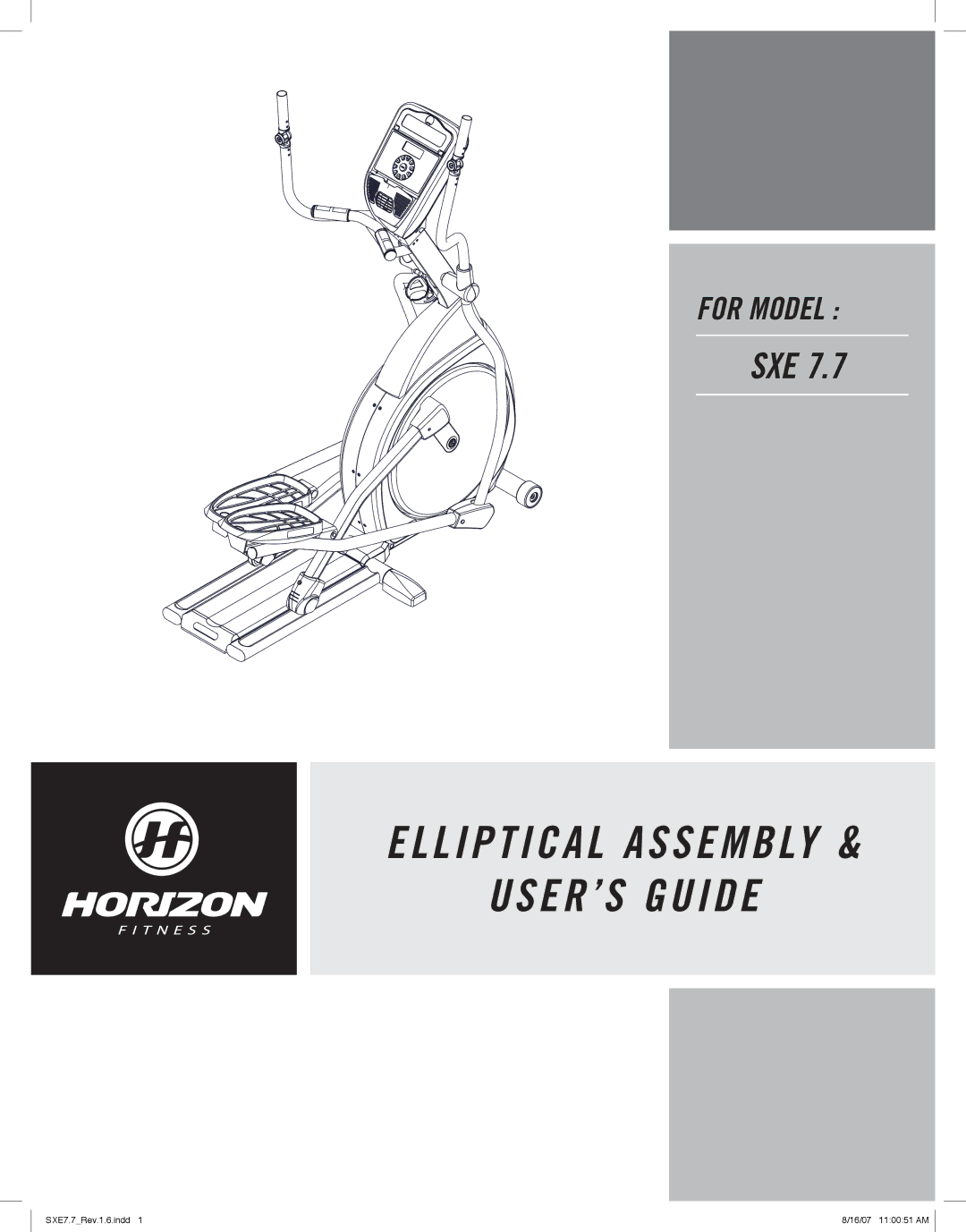 Horizon Fitness SXE 7.7 manual Elliptical Assembly USER’S Guide 