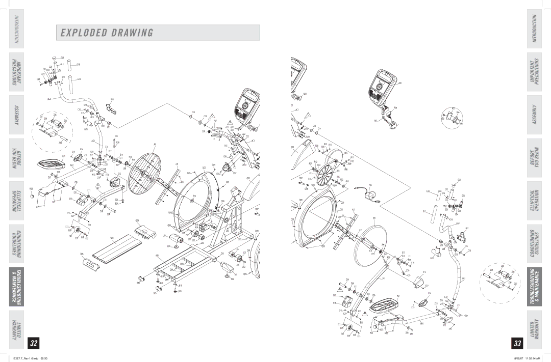 Horizon Fitness SXE 7.7 manual Exploded Drawing 