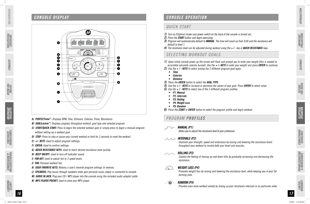 Horizon Fitness SXE 7.7 manual Quick Start, Selecting Workout Goals, Intervals P2, Weight Loss P4 