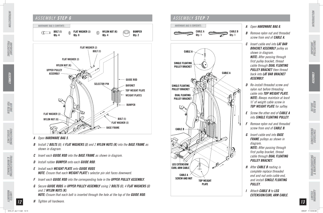 Horizon Fitness SXS 5.7 manual Insert cable end into Base Frame pulleys as shown in diagram 