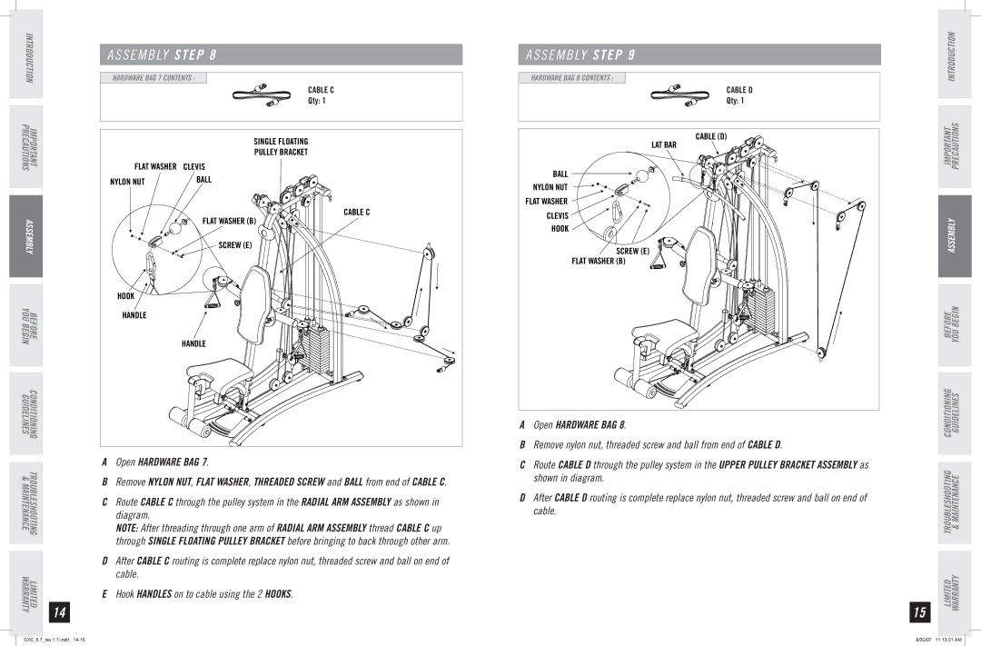 Horizon Fitness SXS 5.7 manual Cable C 