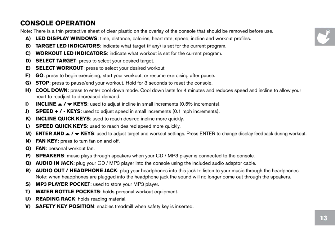 Horizon Fitness T101 owner manual Console Operation 