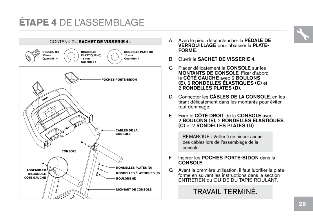 Horizon Fitness T101 owner manual Étape 4 DE L’ASSEMBLAGE, Console 