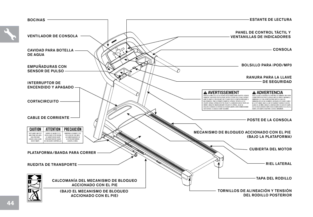 Horizon Fitness T101 owner manual Ranura Para LA Llave DE Seguridad Cortacircuito 