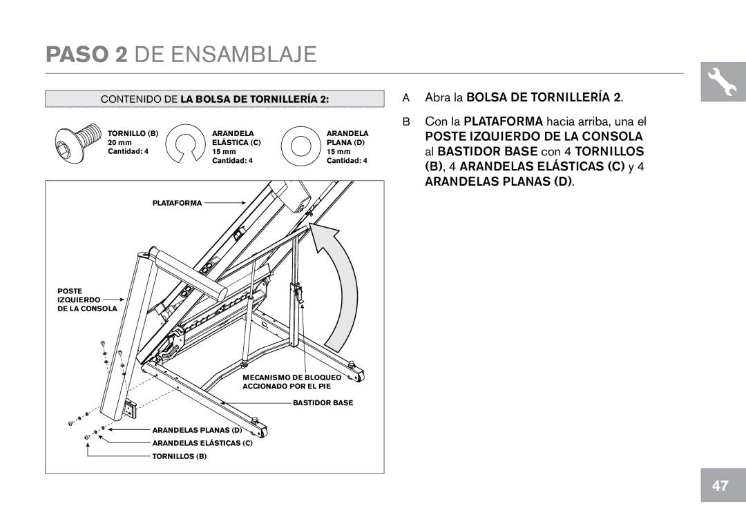 Horizon Fitness T101 owner manual Paso 2 DE Ensamblaje 