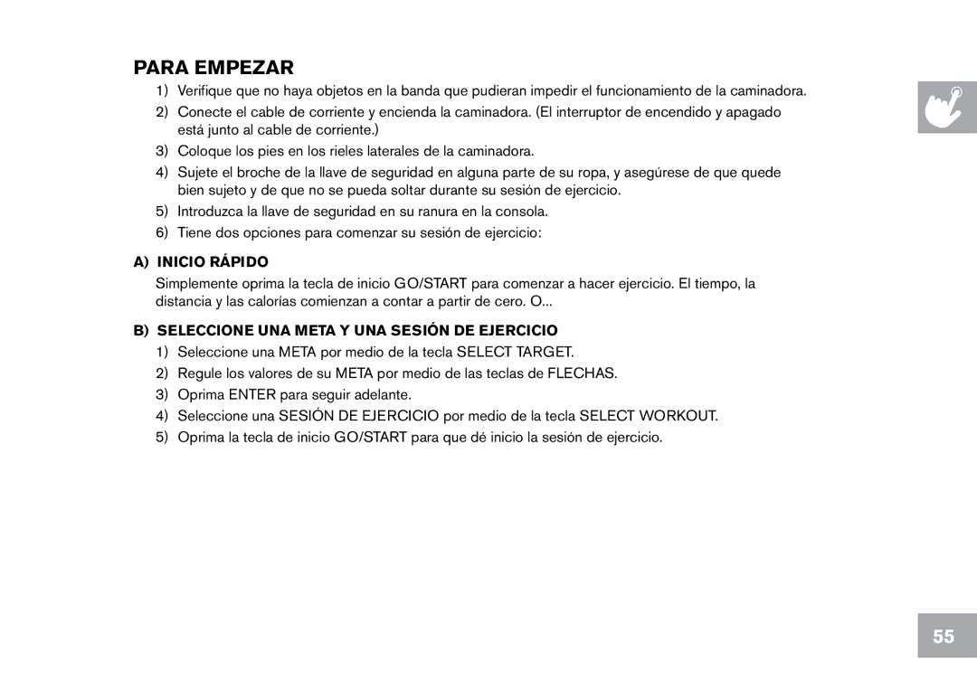 Horizon Fitness T101 owner manual Para Empezar, Inicio Rápido 