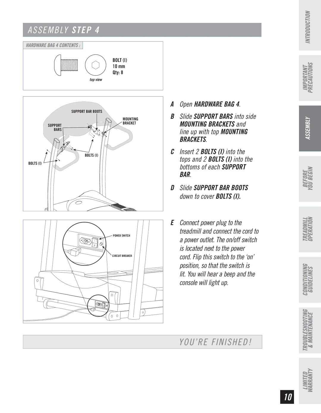 Horizon Fitness T10K manual Assembly Step, YOU’RE Finished 