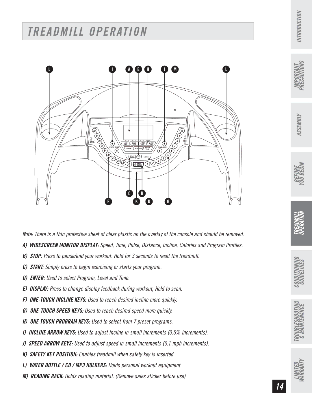 Horizon Fitness T10K manual Treadmill Operation 