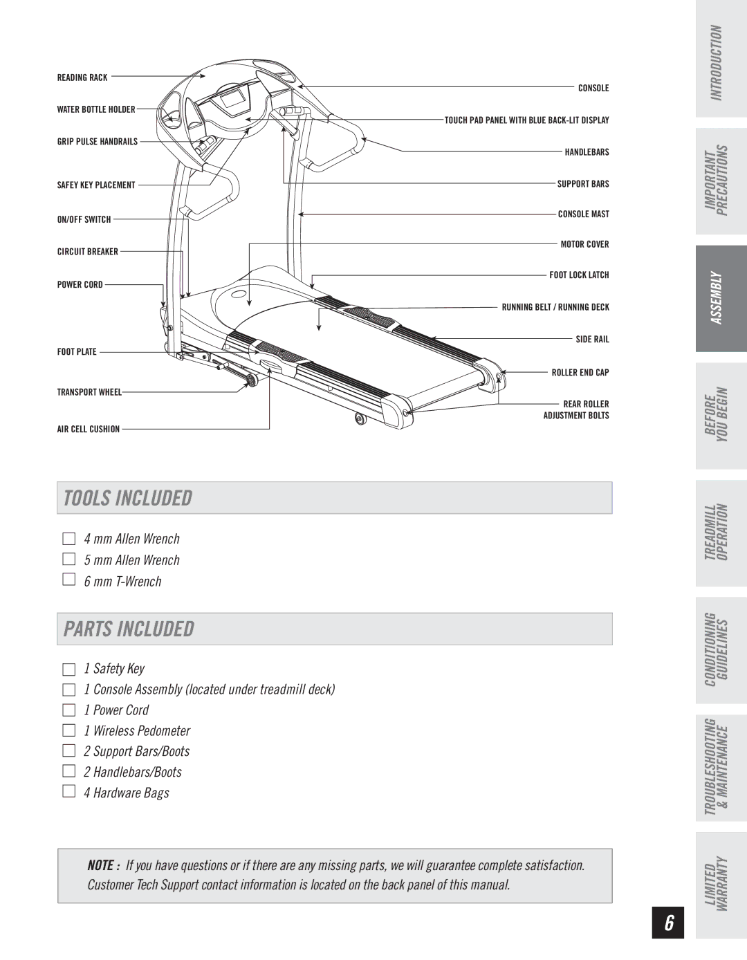 Horizon Fitness T10K manual Tools Included, Parts Included 