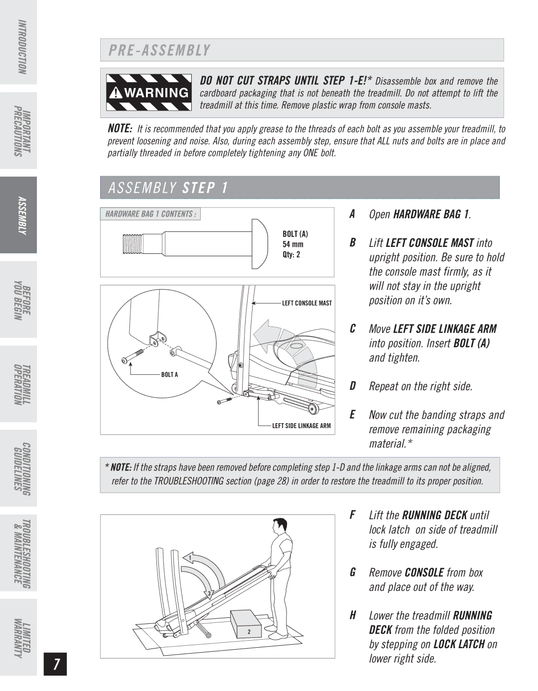 Horizon Fitness T10K manual E a S S E M B LY, S E M B LY Step 