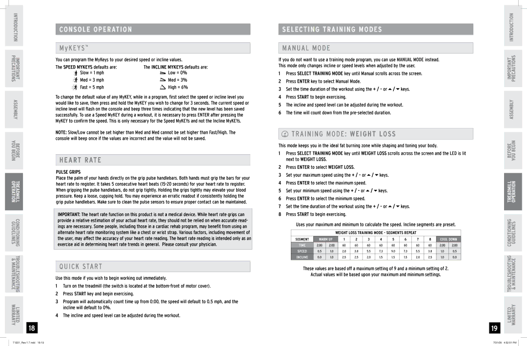 Horizon Fitness T1201 manual Console Operation, Heart Rate 