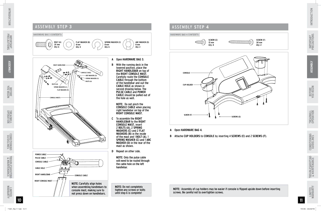 Horizon Fitness T1201 manual Repeat on other side, Cable hole on the left 