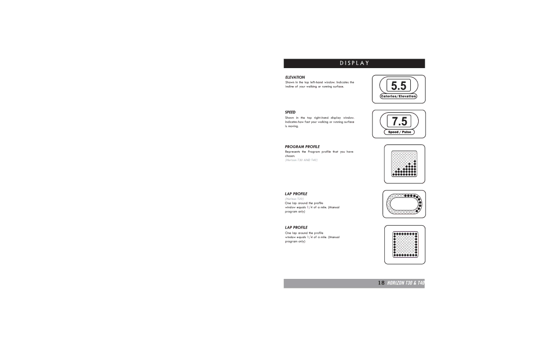 Horizon Fitness T20 manual Program Profile, LAP Profile 