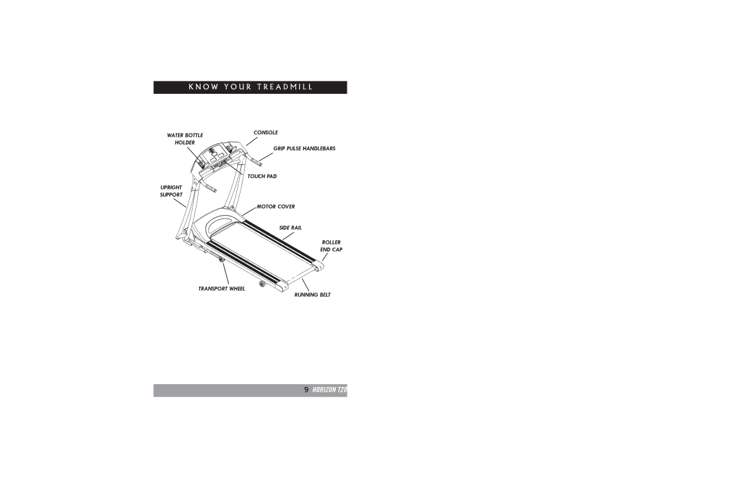 Horizon Fitness manual O W Y O U R T R E a D M I L L, Horizon T20 