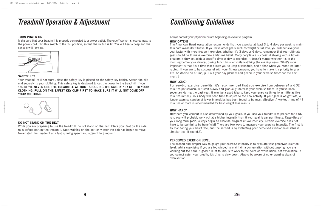 Horizon Fitness T35, T25 manual Treadmill Operation & Adjustment, Conditioning Guidelines 