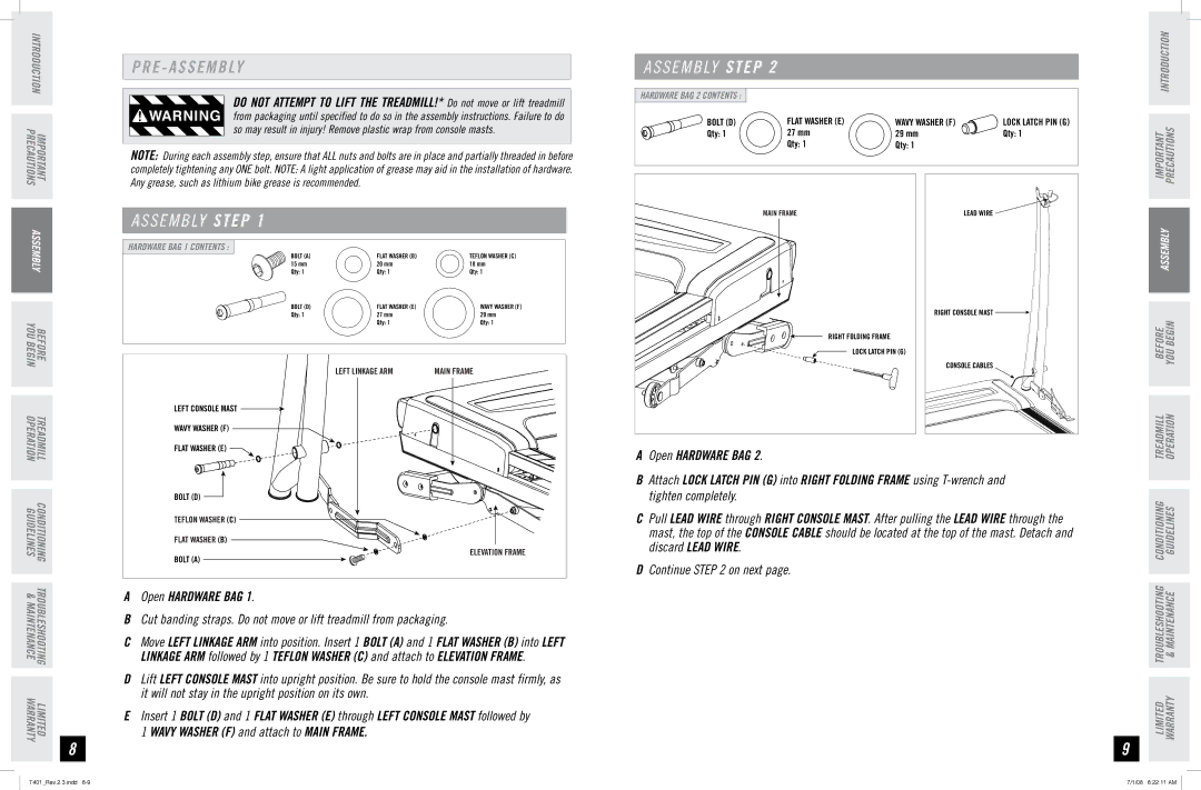 Horizon Fitness T401 manual S E M B LY Step 