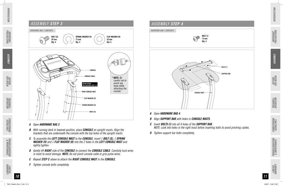 Horizon Fitness T500 manual Open Hardware Bag 