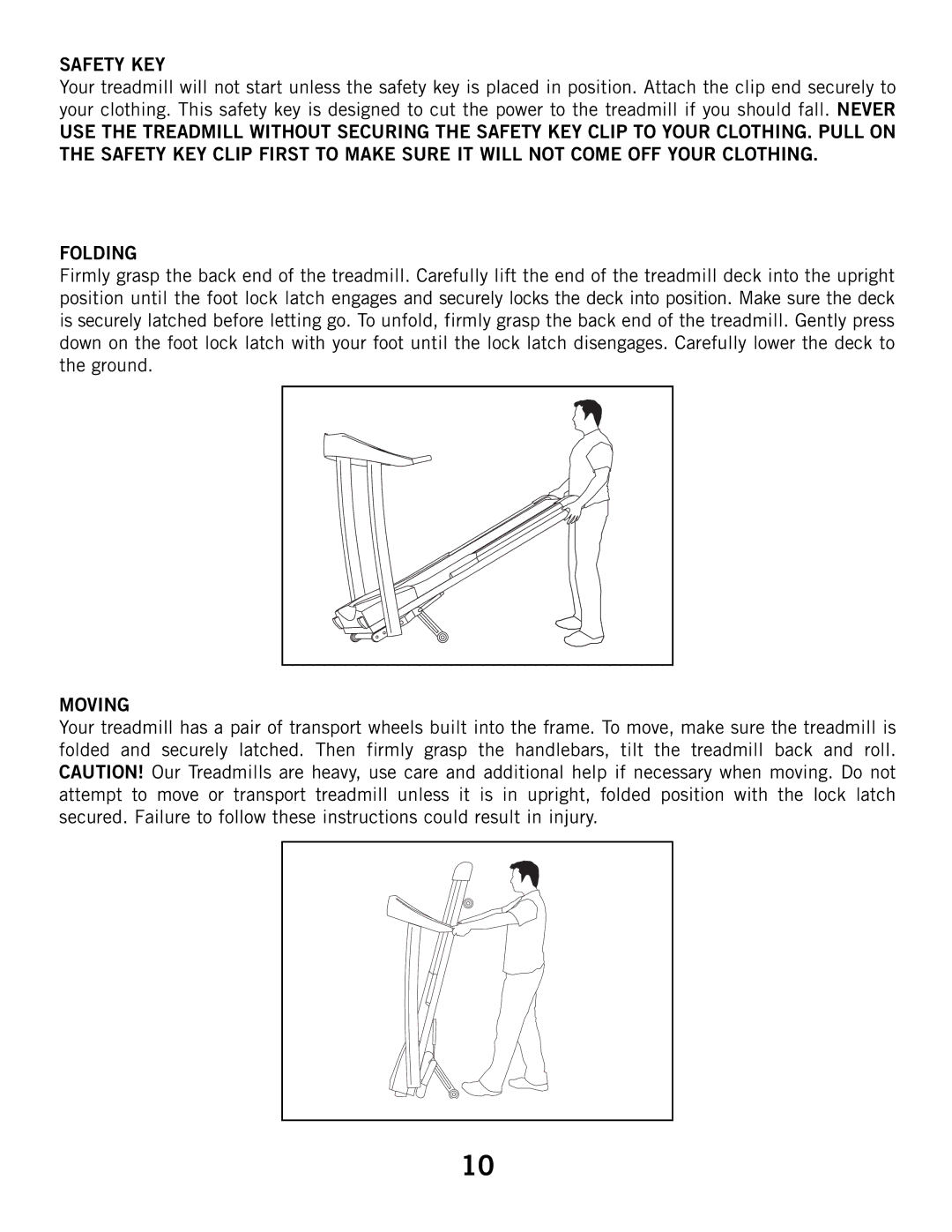 Horizon Fitness T53, T52, T51 manual Safety KEY, Folding, Moving 