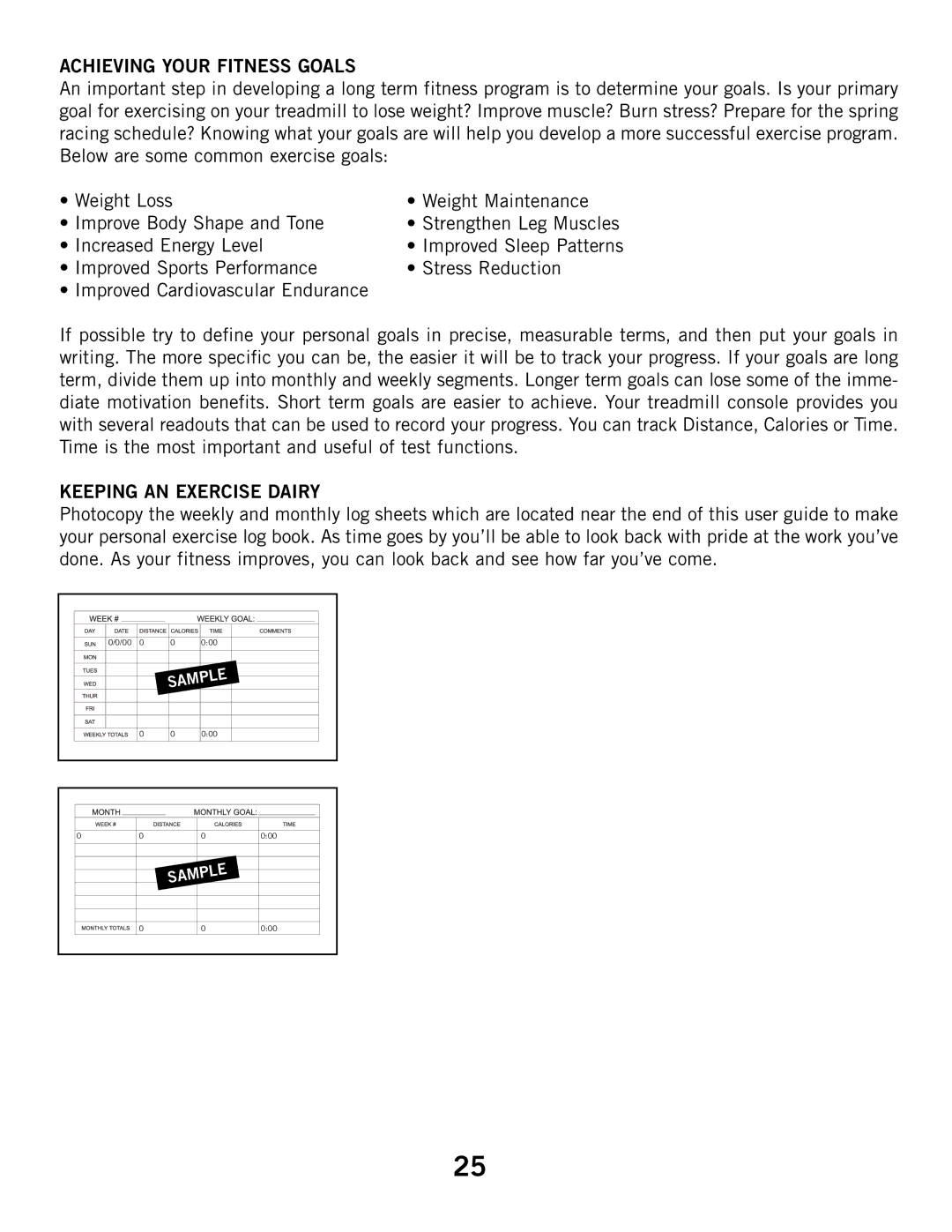 Horizon Fitness T53, T52, T51 manual Achieving Your Fitness Goals, Keeping AN Exercise Dairy 