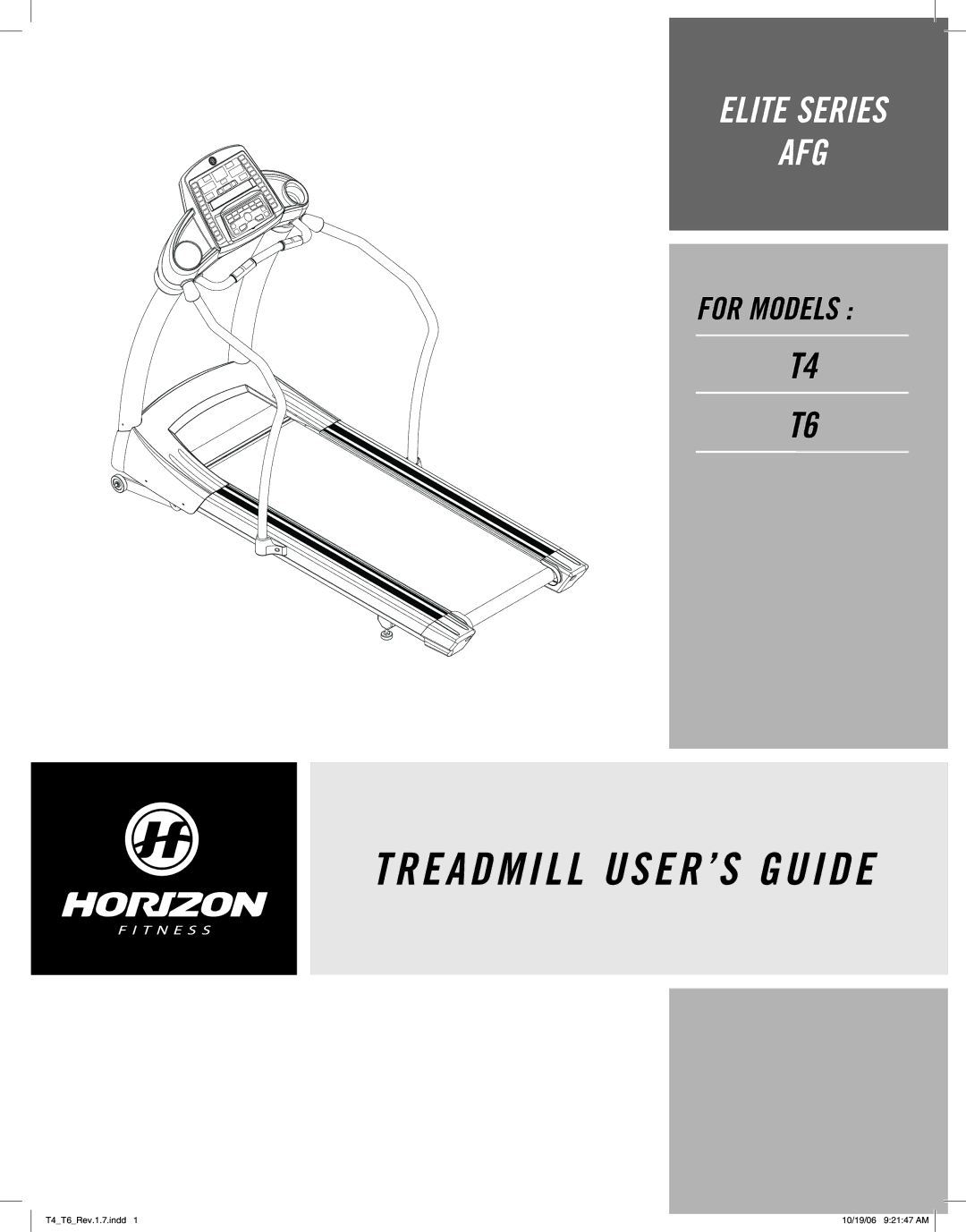 Horizon Fitness T4, T6 manual Treadmill USER’S Guide 