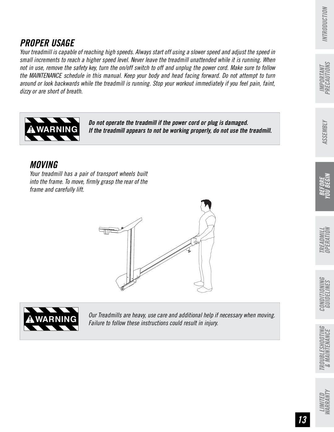 Horizon Fitness T4, T6 manual Proper Usage, Moving 