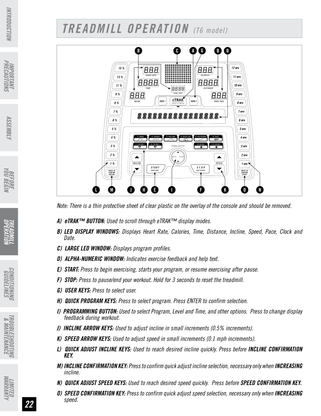 Horizon Fitness T4 manual Treadmill Operation T6 model 