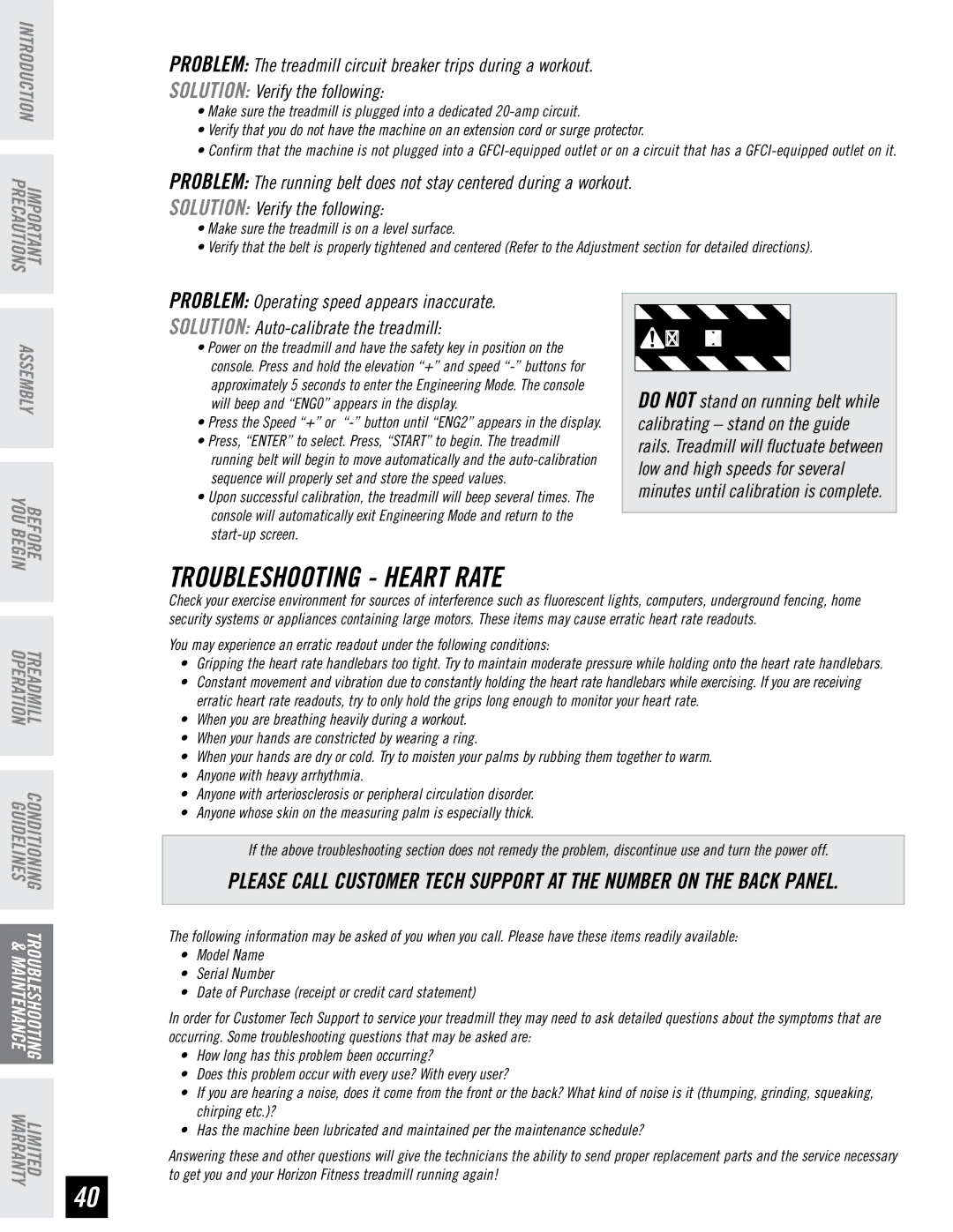 Horizon Fitness T6, T4 manual Troubleshooting Heart Rate 