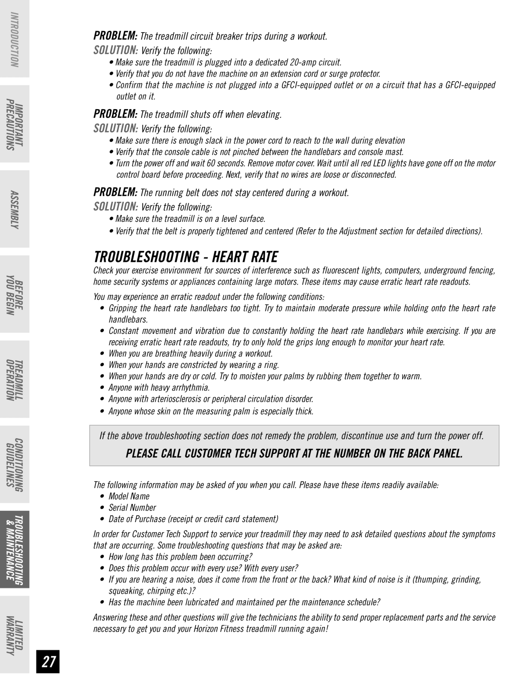 Horizon Fitness T62, T61, T64, T63 manual Troubleshooting Heart Rate, Solution 