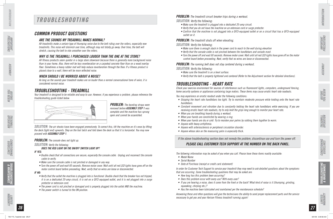 Horizon Fitness T70, T50 manual Common Product Questions, Troubleshooting Treadmill, Troubleshooting Heart Rate 