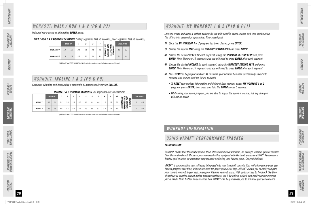 Horizon Fitness T800, T700 manual Walk and run a series of alternating speed levels, Introduction 