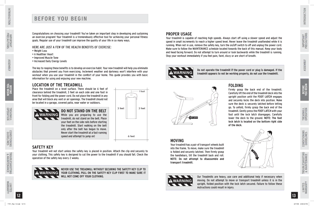 Horizon Fitness T701 owner manual Befor E YOU Begin 